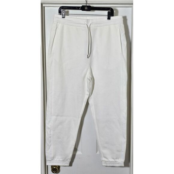 Armani Exchange A/X Jogger Pants Men's Size Large Ivory Logo Tape Stripe Pockets - Picture 1 of 4